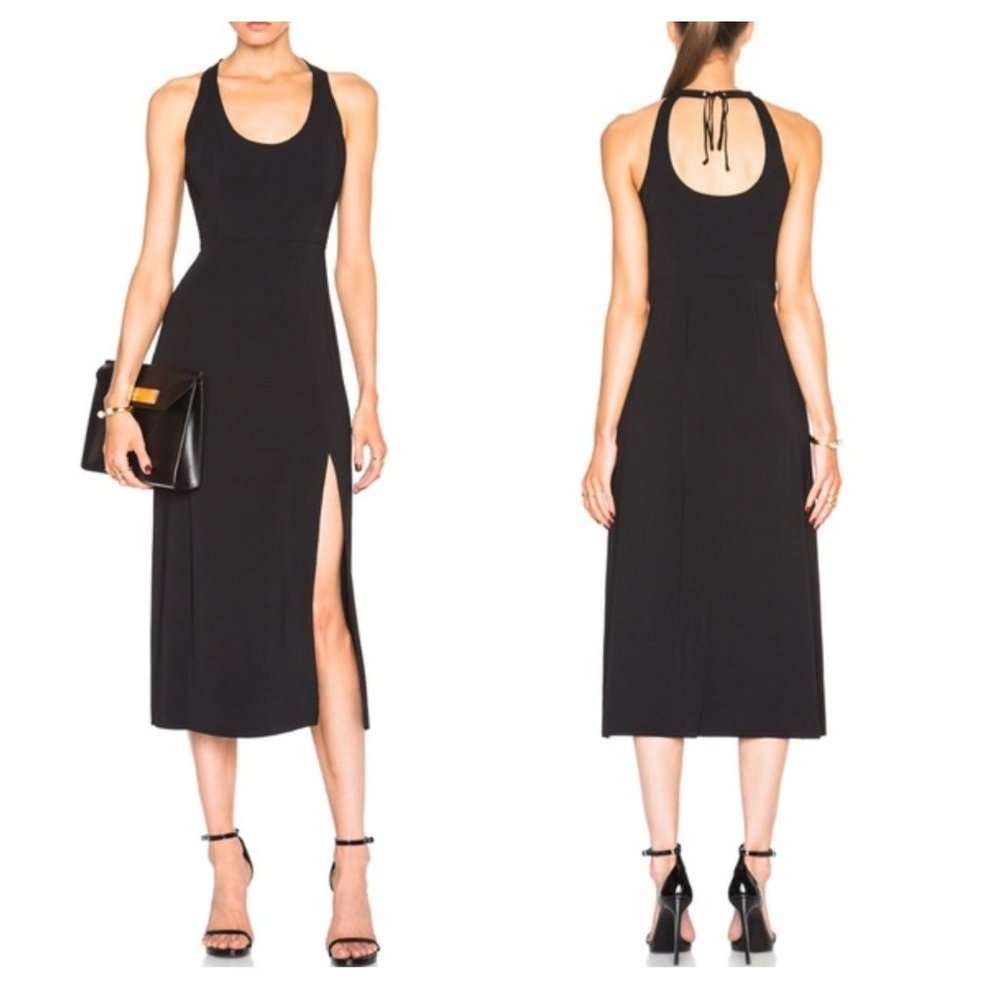 A.L.C. Leesa Tie Back Black Scuba Slit Midi Dress - Size 6